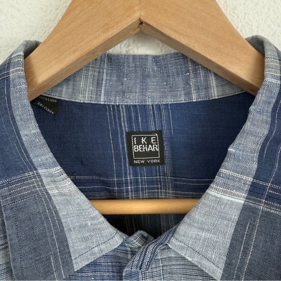 Ike Behar Men’s 100% Linen Plaid Button Down Front Short Sleeve Shirt XXL - Picture 5 of 9